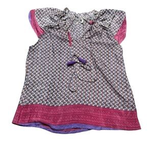 ✨Perry Walker Collective Varina Silk Blend Top M Boho‎ Print Blouse✨